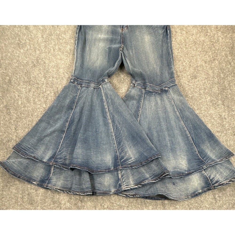 Love Highlight P230 Jeans Womens L Extreme Bell Bottom Tiered Flare Y2K Festival - Picture 3 of 12